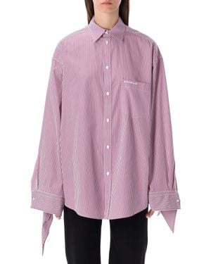 Balenciaga Oversized Striped Cotton Shirt With Knotted Cuffs - Purple