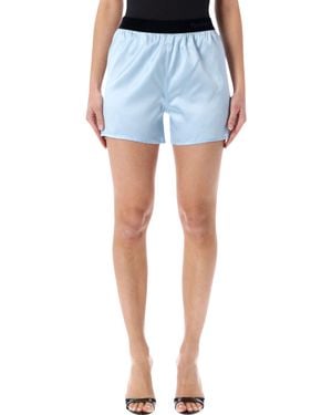 Tom Ford Stretch Silk Satin Pj Shorts - Blue