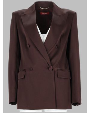 Max Mara Double-Breasted Satin Blazer - Brown