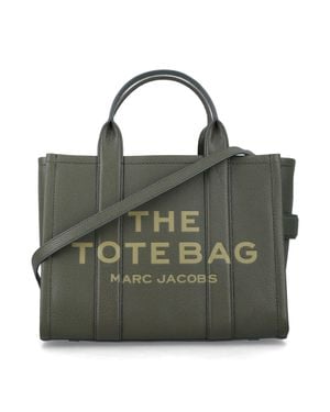Marc Jacobs Smooth Leather Mini Medium Tote Handbag With Logo Detail - Green