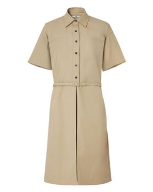 Fendi Cotton Shirt Dress With Flap Pocket And Matching Belt - Natural