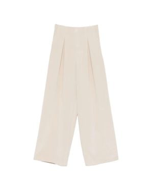 Max Mara Pure Elegant Silk Pants With Front Pleats And Pockets - White