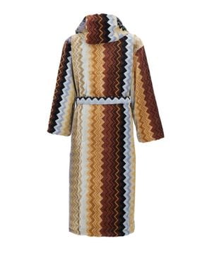 Missoni Zig Zag Cotton Bathrobe With Adjustable Waist Belt And Pockets - White