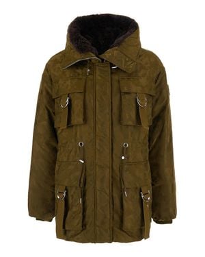 Pinko Parka Jacket With Hood And Tech Fabric Belt For - Green