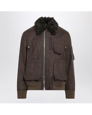 Sacai Melton Wool Blouson Jacket - Brown
