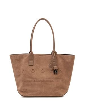 Hogan Address Shopping Tote Bag With Relief Lettering - Brown