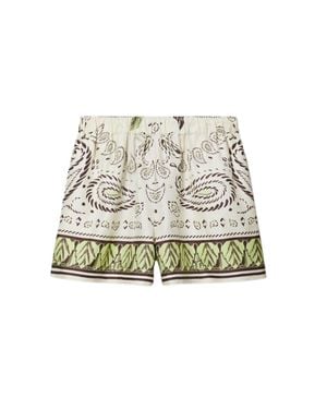 Tory Burch Silk Camp Shorts With Elasticated Waist - White