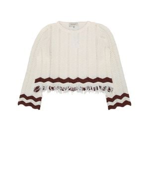 Twinset Kids Crochet Knit Fringe Sweater - White