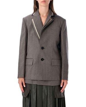 Sacai Wool Tailored Blazer Jacket - Gray