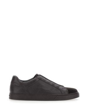 Doucal's Spencer Low Top Leather Slip-On Sneaker For - Black