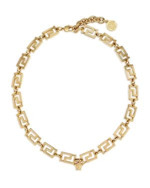 Versace Medusa Pendant Necklace With Greek Chain - Metallic