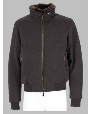 Moorer Wool Zip Front Bomber Jacket - Black