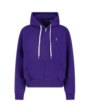 Polo Ralph Lauren Cropped Zip Drawstring Hoodie - Purple