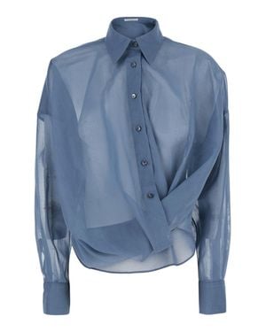Brunello Cucinelli Cotton Shirt With Off-Center Front Closure And Monil Back Detail - Blue