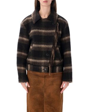 Isabel Marant Plaid Wool Blend Fringe Jacket - Black
