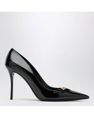 Dolce & Gabbana D & G Patent Leather Pumps With Pointed Toe And Dg Logo Strap - Black