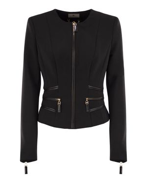 Elisabetta Franchi Double Crepe Jacket With Zip Details - Black