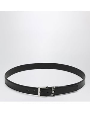 Saint Laurent Cassandre Square Buckle Smooth Leather Belt - Black
