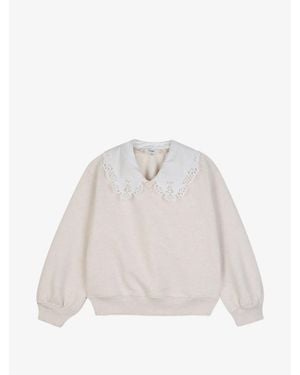 Chloé Girls Detachable Lace Collar V-Neck Cotton Sweater - White