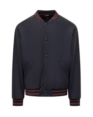 A.P.C. Wool Bomber Jacket With Striped Detail - Blue