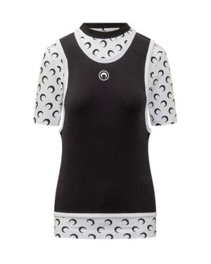 Marine Serre Layered T-Shirt - Black