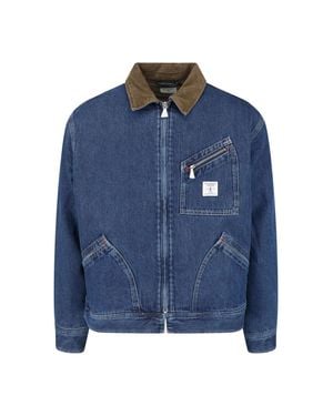 Roy Rogers Denim Zip Jacket With Corduroy Collar - Blue