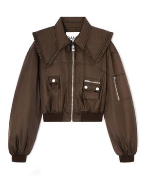 Ganni Chocolate Duchesse Bomber Zip - Brown