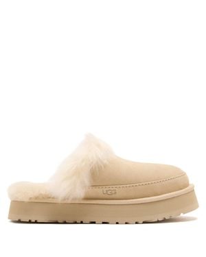 UGG Mini Suede Leather Sandals With Sheepskin Comfort - Natural