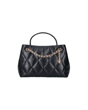Tory Burch Quilted Leather Top Handle Tote Bag - Black