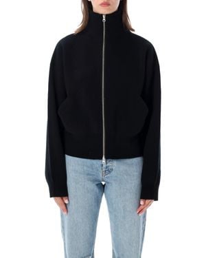 Extreme Cashmere Xtra Cute Three-Dimensional Jacquard Cropped Bomber Cardigan - Black