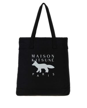 Maison Kitsuné Drawstring Tote Handbag - Black