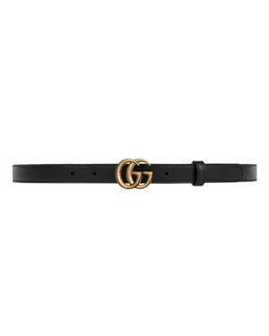 Gucci Antique Brass Double G Buckle Belt - Black