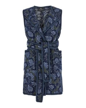 Etro Tailored Sleeveless Vest With Belt And Patch Pockets - Blue