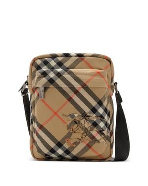 Burberry Check-Pattern Equestrian Knight Design Shoulder Bag - Gray