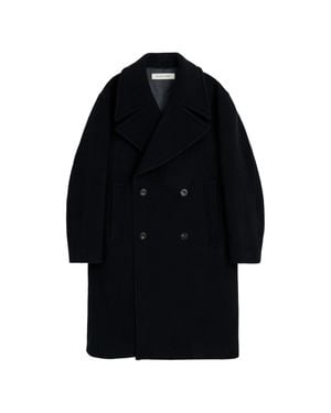 sunflower Double-Breasted Heavy Wool Jacket With Wide Lapels And Horn-Button Detail - Blue
