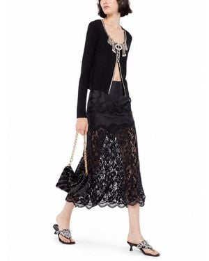 Rabanne Lace And Jersey Midi Skirt - Black