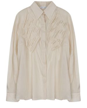 Alberta Ferretti Linen Shirt With Floral Print - Natural