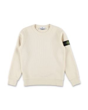 Stone Island Boy Crewneck Sweatshirt With Logo Patch - White
