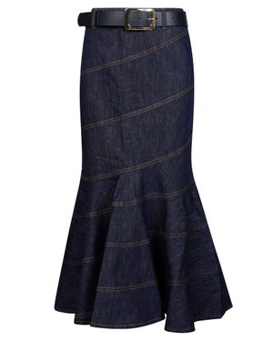 Self-Portrait Belted Midi Skirt For - Blue