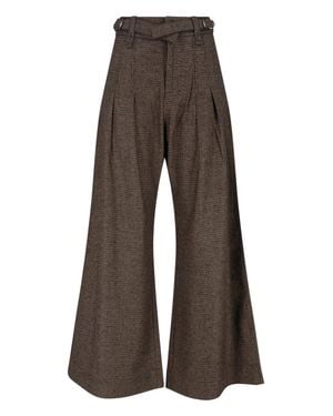 Eudon Choi High-Waisted Wide-Leg Pleated Pants - Brown