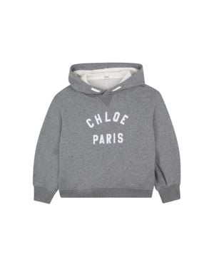 Chloé Logo Print Drawstring Hooded Sweater For Girls - Gray
