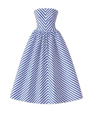 COUTR.COM Self Portrait Strapless Striped Taffeta Midi Dress - Blue