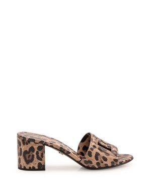 Dolce & Gabbana Leather Slip-On Sandals With Block Heel - Natural