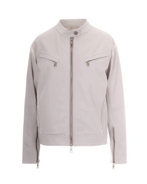 Patrizia Pepe Leather Moto Jacket With Zip Front - Gray