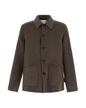 Grifoni Wool-Blend Jacket With Classic Collar And Front Patch Pockets - Brown