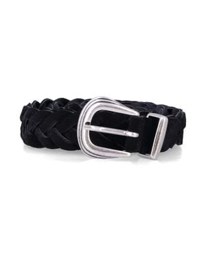 Mancini 1979 Braided Leather Belt With-Tone Buckle - Black