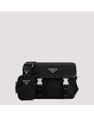 Prada Polyamide Messenger Bag With Detachable Pouch - Black