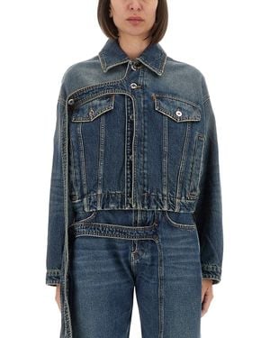 Jean Paul Gaultier Cropped Oversized Denim Jacket With Classic Collar - Blue