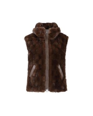 Pinko Faux Fur Hooded Zip Vest - Brown