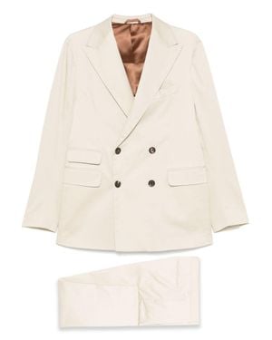 Doppiaa Cotton Drill Double Breasted Suit W/ Pleated Pant - Natural